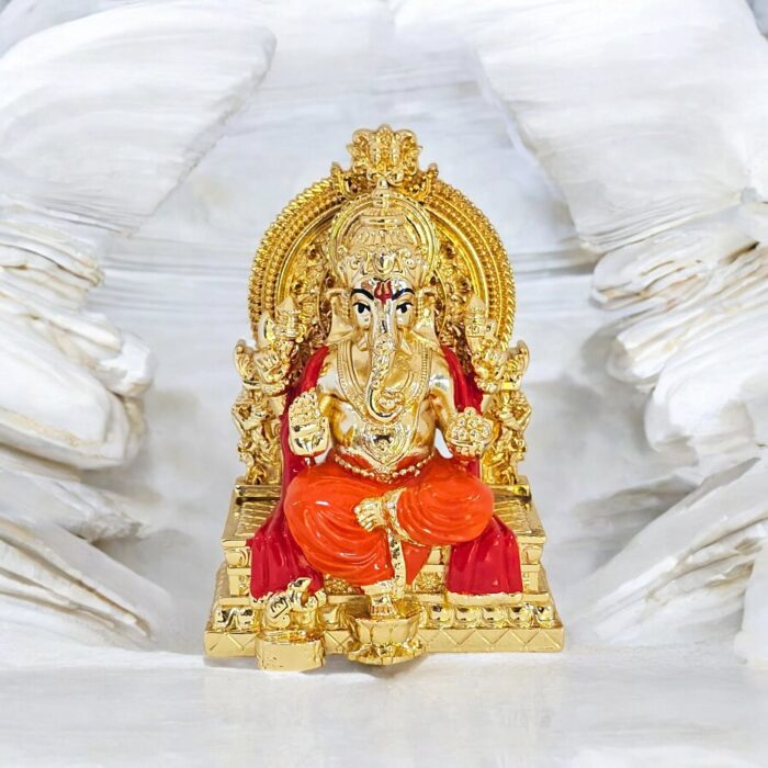 Pure gold plated Ganesha Idol | Ganesha on Throne | Great Diwali Gift and Decor