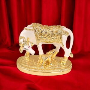 Gold Plated Small Kamdhenu - Cow and Calf