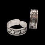 Embossed pure silver toe rings with silver oxidized finish
