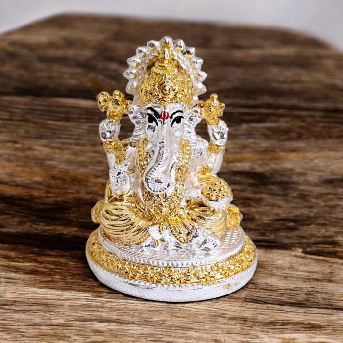 Dual tone Gold Silver Plated Ganesha Idol - 3 inches | Great Diwali Gift