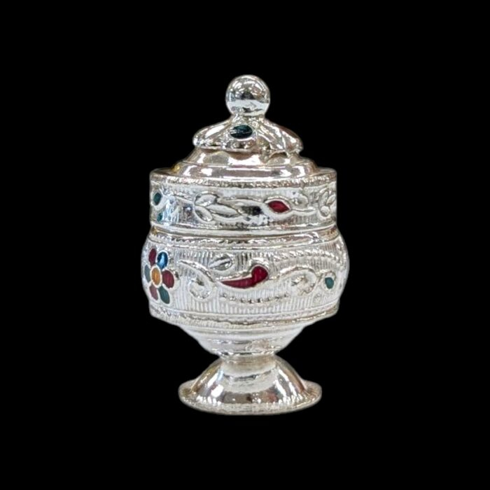 Close up of Pure silver kumkum box