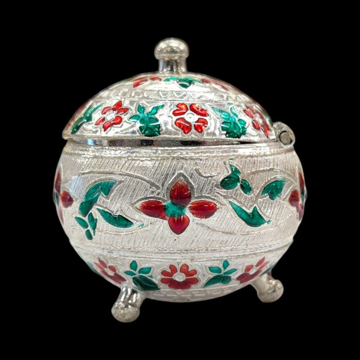 Side view silver kumkum container box