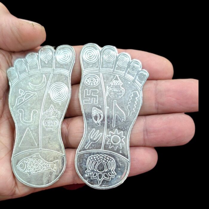 Real look of Pure Silver Lakshmi Charan on a adult hand