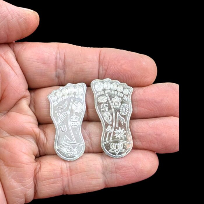Real look of Pure Silver Lakshmi Charan on a adult hand
