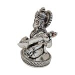Side profile view of Silver plated Saraswati Idol with oxidized finish