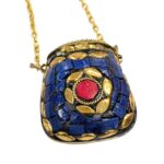 Handmade Vintage Mosaic Bag Pendant Necklace - Blue