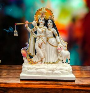 Radha Krishna Statue - White - 18 inches | Large Poly stone Idol