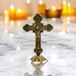 Twelve Apostles Alloy metal Standing Crucifix - Golden ox