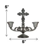 Crucifix Pillar Taper Candlestick Stand - 5 inch - SB - Image 2