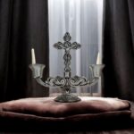 Crucifix Pillar Taper Candlestick Stand - 5 inch - SB