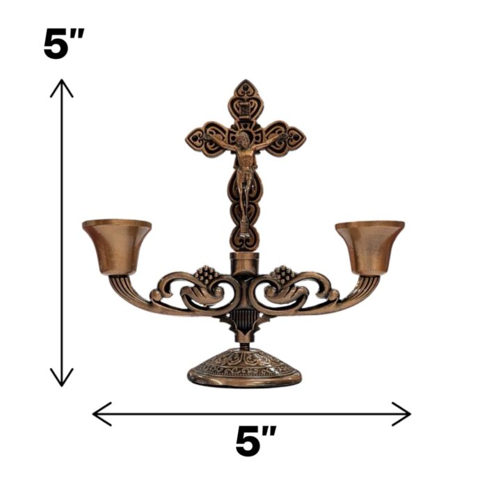 Crucifix Pillar Taper Candlestick Stand - 5 inch - CB - Image 2