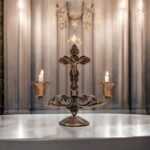 Crucifix Pillar Taper Candlestick Stand - 5 inch - CB