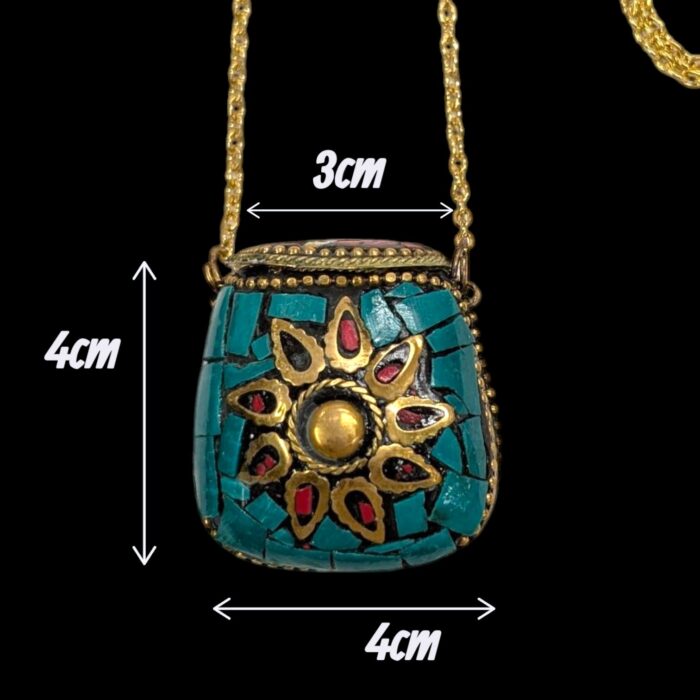 Handmade Vintage Mosaic Bag Pendant Necklace - Green - Image 2