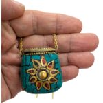 Handmade Vintage Mosaic Bag Pendant Necklace - Green - Image 3
