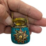 Handmade Vintage Mosaic Bag Pendant Necklace - Green - Image 4