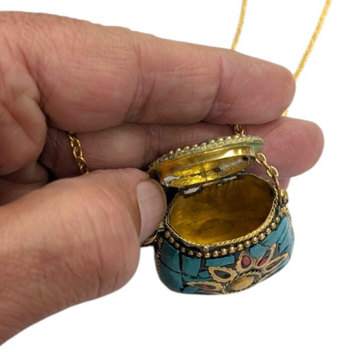 Handmade Vintage Mosaic Bag Pendant Necklace - Green - Image 5