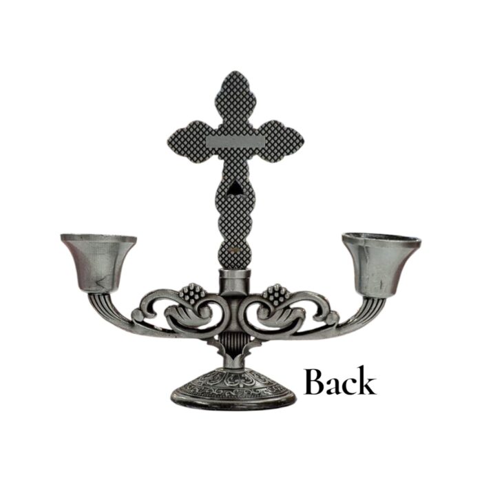 Crucifix Pillar Taper Candlestick Stand - 5 inch - SB - Image 6