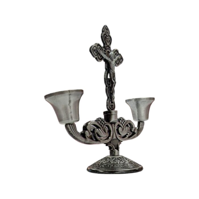 Crucifix Pillar Taper Candlestick Stand - 5 inch - SB - Image 4