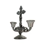 Crucifix Pillar Taper Candlestick Stand - 5 inch - SB - Image 3