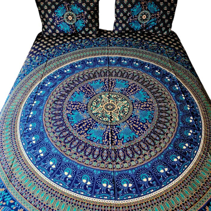 Blue Mandala bedding set | Cotton Bedsheet with 2 Pillow Covers