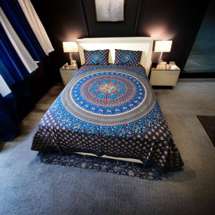 Blue Mandala bedding set | Cotton Bedsheet with 2 Pillow Covers