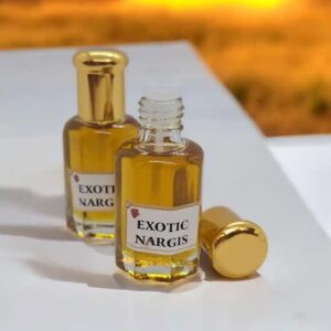 Close up of Aromatic Attar Perfume Oil - Exotic Nargis floral fragrance