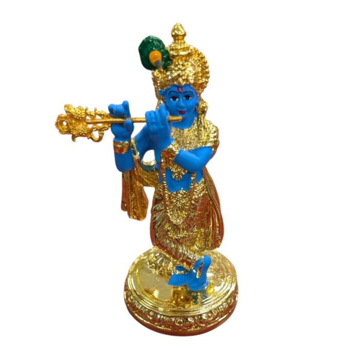 Top profile view of Gold plated small Krishna Statue
