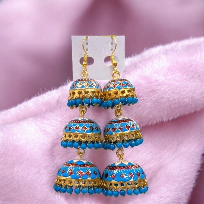 Meena Jhumki earrings | Party Wear Dangler Earrings - Image 3