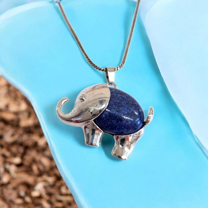 Celestite Necklace – Elephant pendant | Natural stone necklace