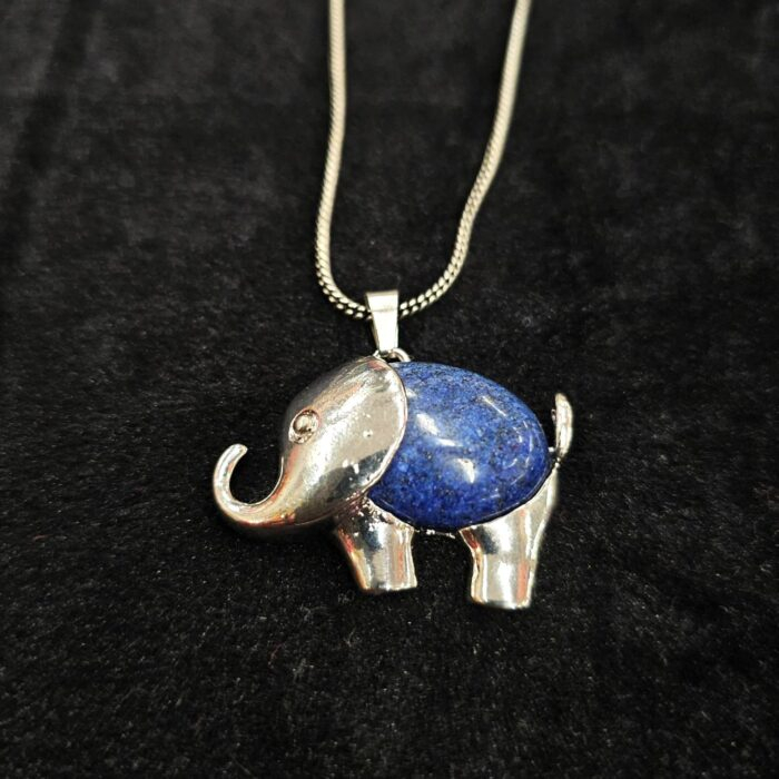 Elephant elephant shaped pendant with natural celestite necklace