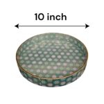 10-inch decorative serving tray with gold trim being used for coffee and pastries.