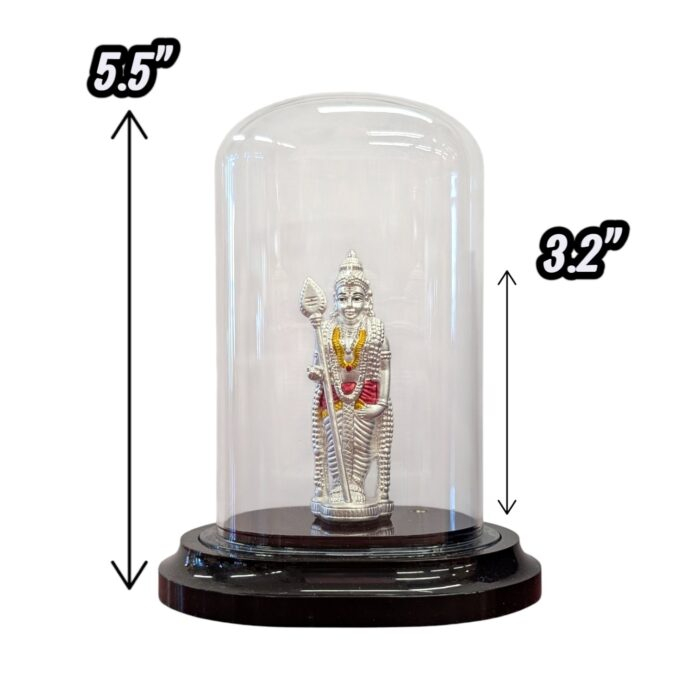 Dimensions of pure silver Murugan Idol in Dome
