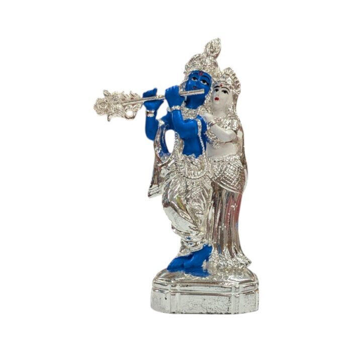 Close up of Silver plated Radha Krishna Idol