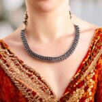 Model wearing 925 sterling silver necklace | Bohemian style handmade necklace