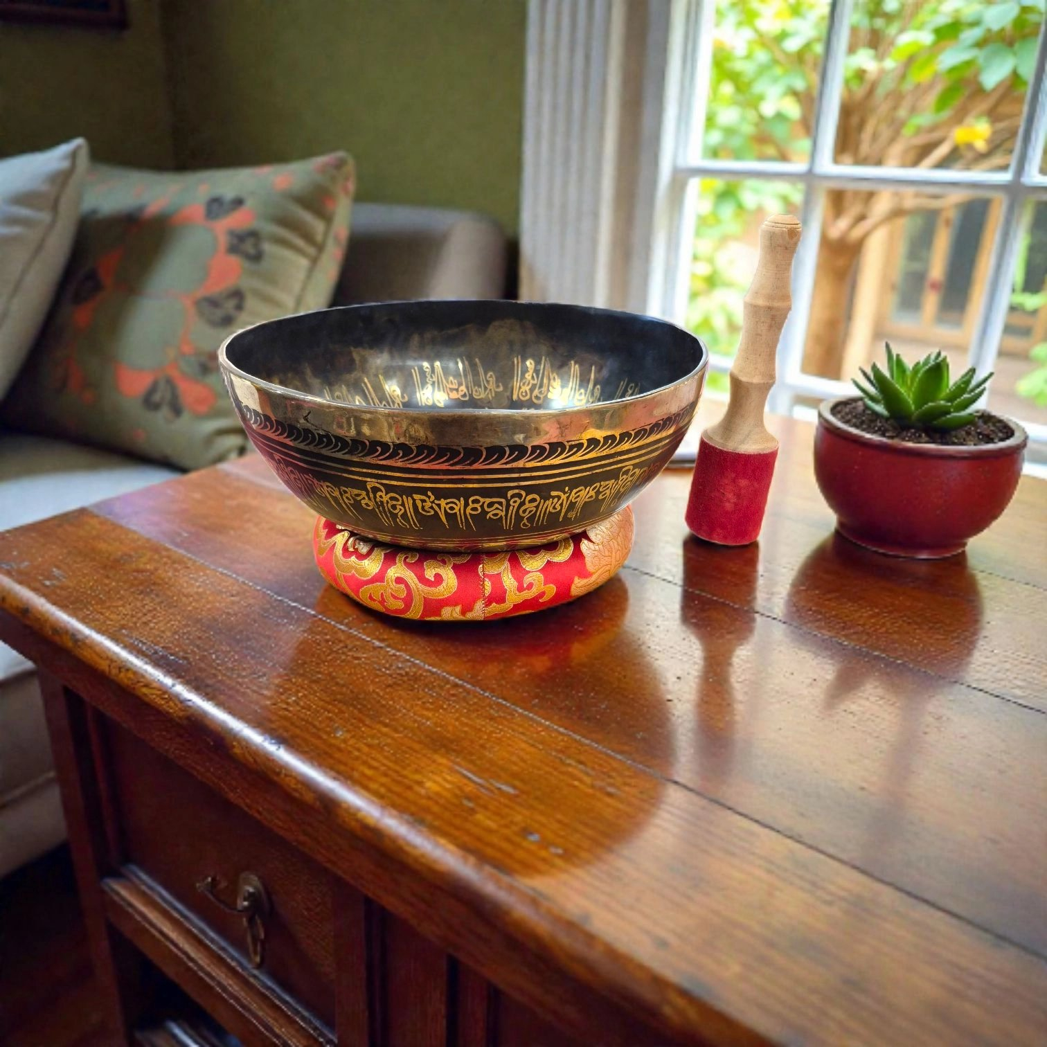 20251215_132139.webp Fine Etched Handmade Singing Bowl - Ten inch - Image 1