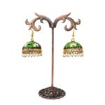 Green Meena Jhumki earrings for women