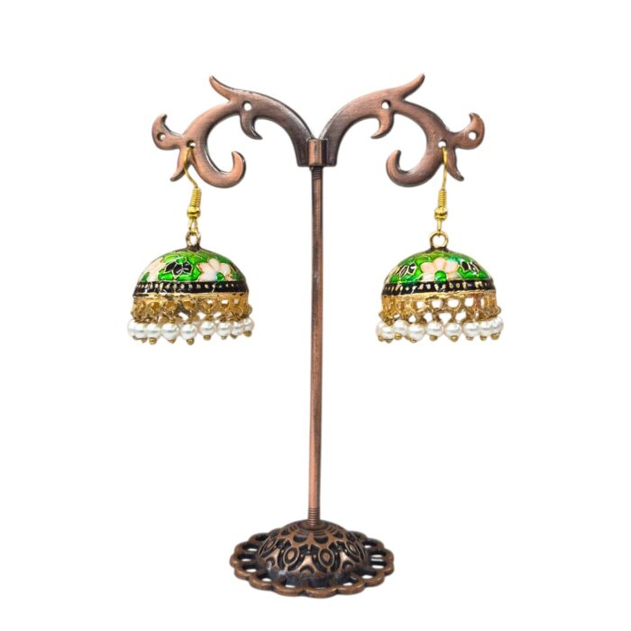 Green Meena Jhumki earrings for women