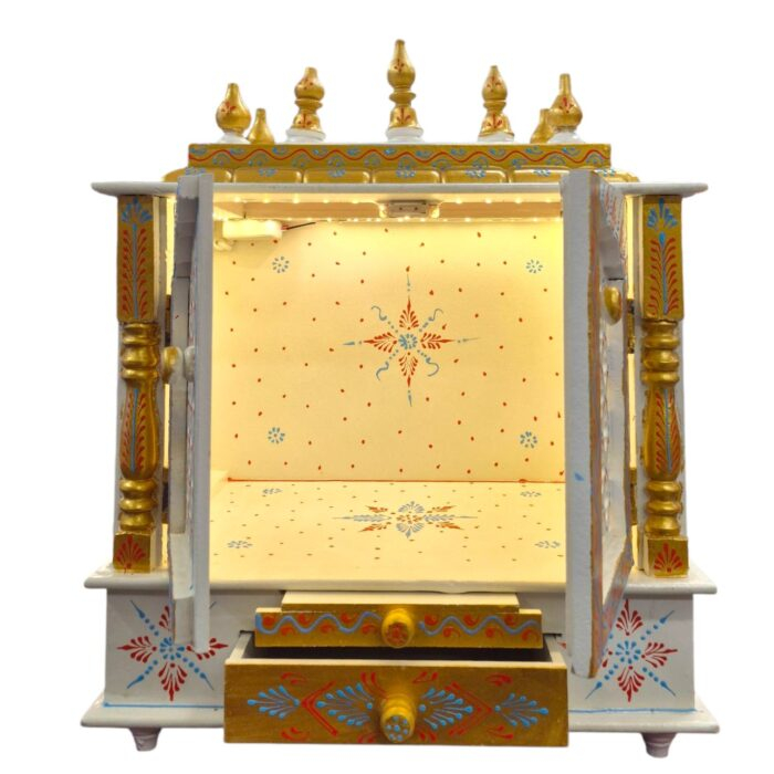 Mandir with doors and slide out drawers with concealed Led light