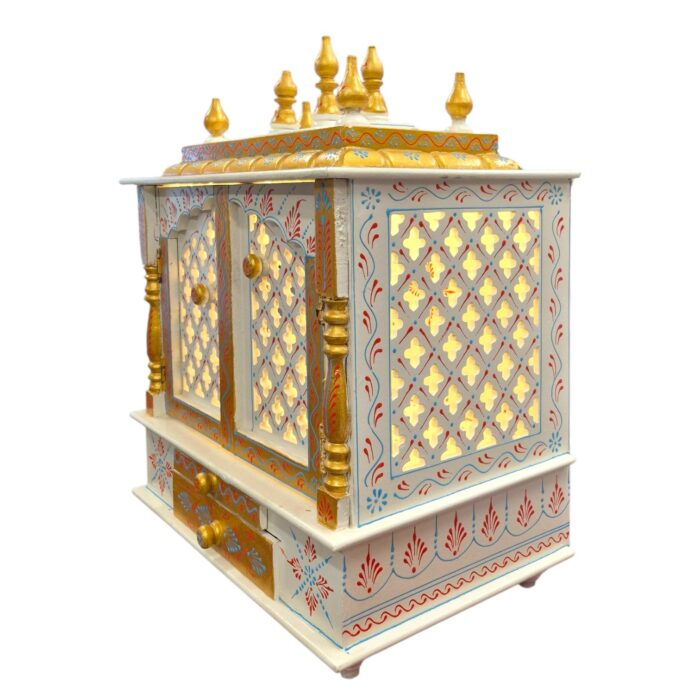 Close up of Mandir with handmade jaali work | Home temple