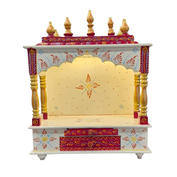 Wooden Mandir for Home | Golden & Red – 18 in x 23 in x 12 in - Image 6