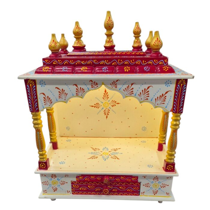 Wooden Mandir for Home | Golden & Red – 18 in x 23 in x 12 in - Image 5