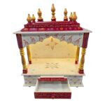 Wooden Mandir for Home | Golden & Red – 18 in x 23 in x 12 in - Image 3
