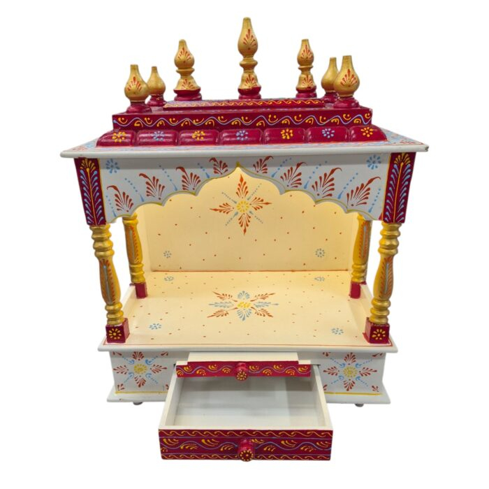Wooden Mandir for Home | Golden & Red – 18 in x 23 in x 12 in - Image 3