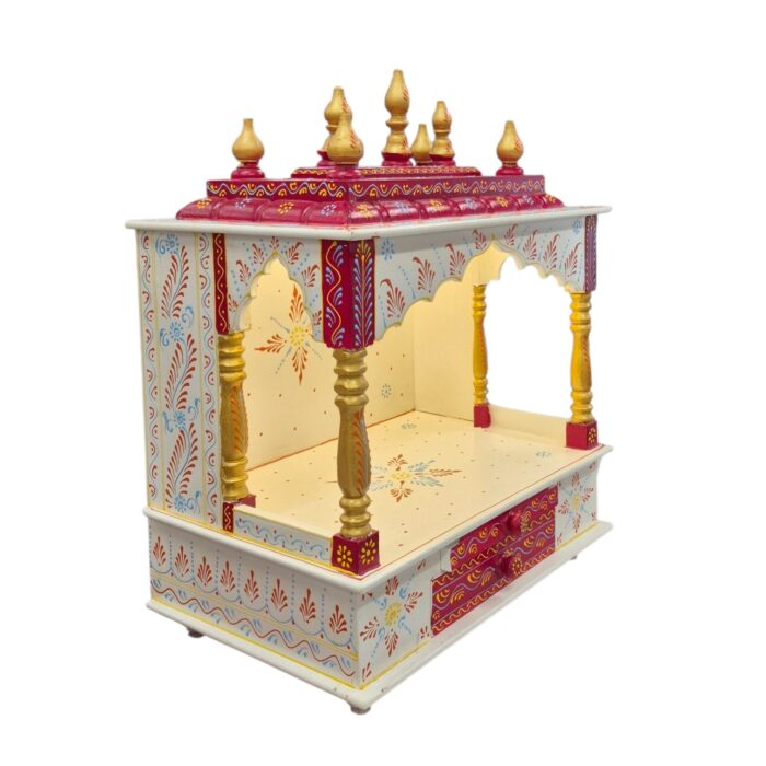 Wooden Mandir for Home | Golden & Red – 18 in x 23 in x 12 in - Image 4