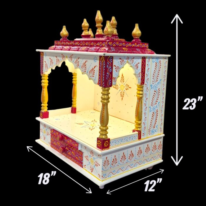 Wooden Mandir for Home | Golden & Red – 18 in x 23 in x 12 in - Image 7