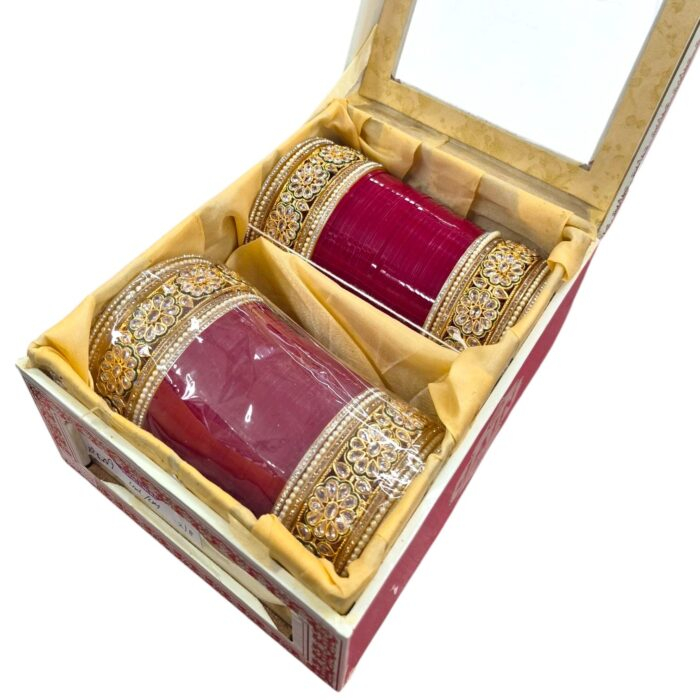 Designer Chura - Red - Kundan Flower | Wedding Chura Bangles - Image 5