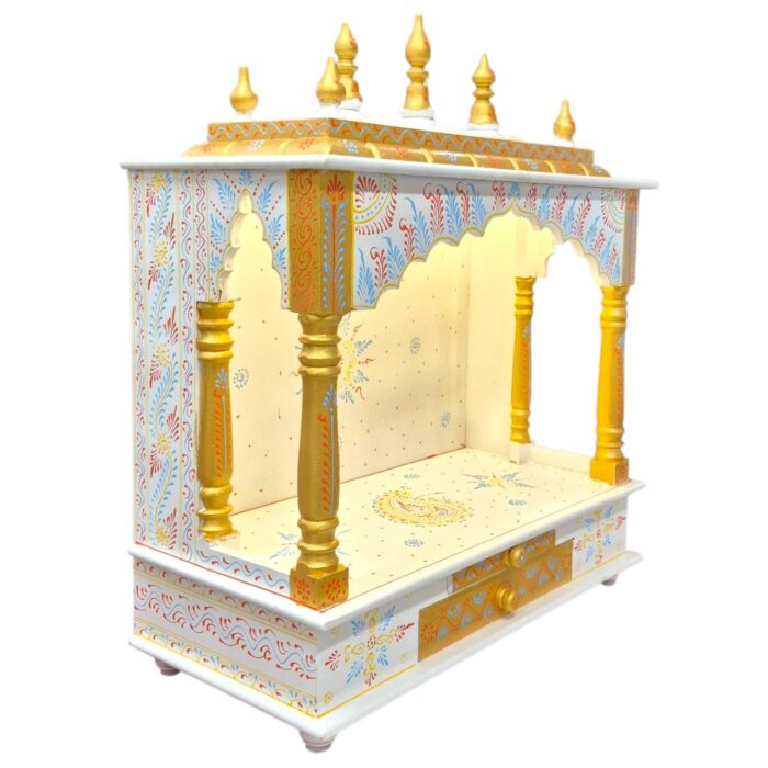 Wooden Mandir for Home | Golden & White – 24 in x 29 in x 12 in - Image 3