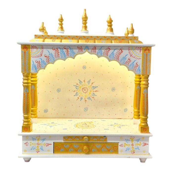 Wooden Mandir for Home | Golden & White – 24 in x 29 in x 12 in - Image 5