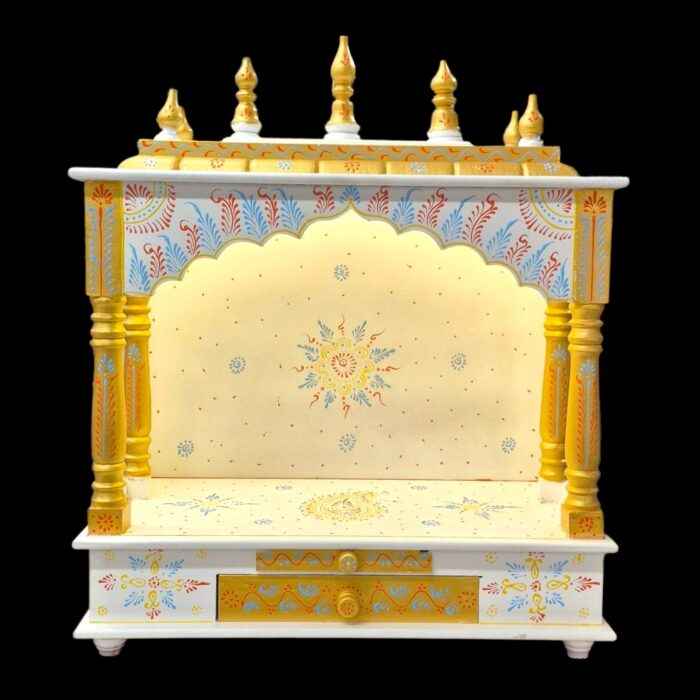 Wooden Mandir for Home | Golden & White – 24 in x 29 in x 12 in - Image 8