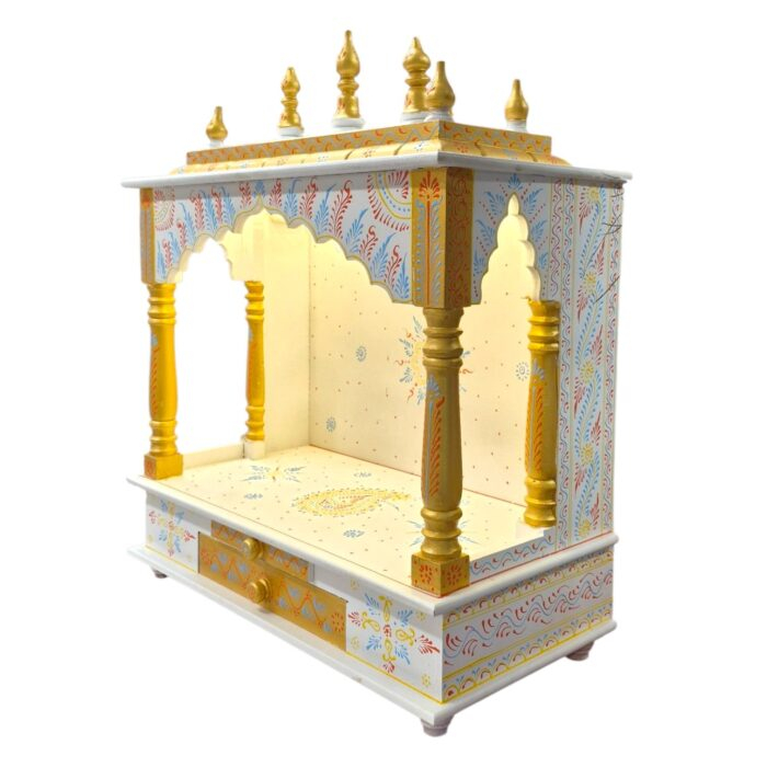 Wooden Mandir for Home | Golden & White – 24 in x 29 in x 12 in - Image 2